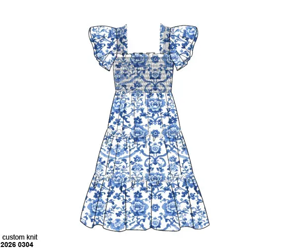 Busy Bee Smocks Chinoiserie Pumpkins midi jurk mom mini geweven