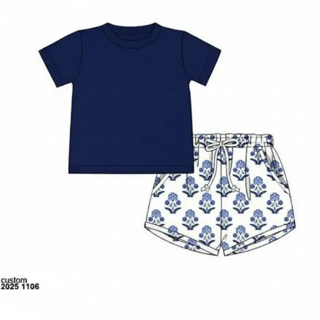 Busy Bee Smocks Dollop of Navy shortset jongen 6 tricot