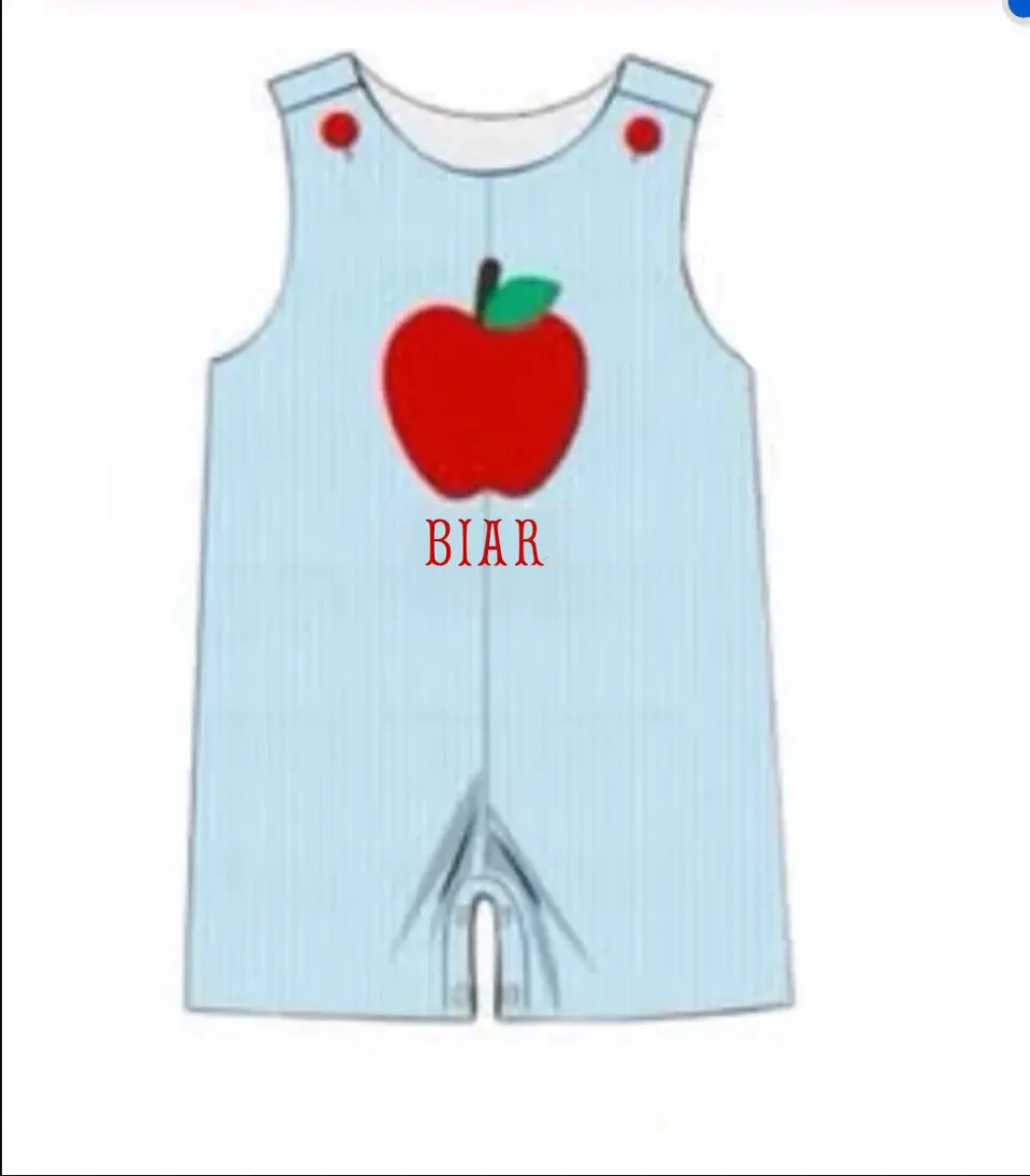 Busy Bee Smocks A is for Apple shortall seersucker 24M Biar