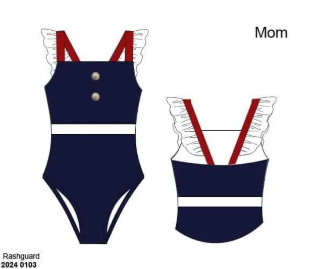 Busy Bee Smocks Sailors At Sea Mom Rash Guard Swim XS