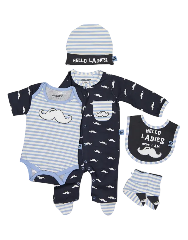 4PRESIDENT Baby Giftset Moustache 5-delig katoen