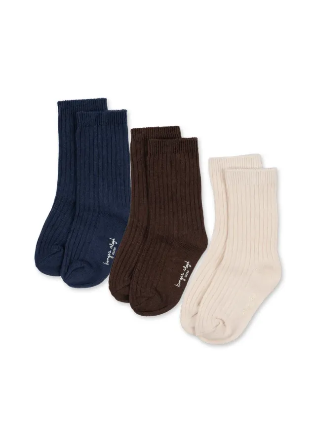 Konges Sløjd 3 Pack Sokken ribsokken chocolate brown biokatoenmix