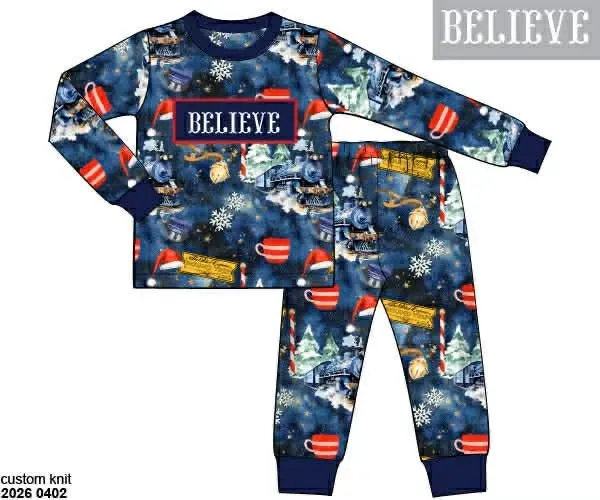Busy Bee Smocks Believe pyjama jongens 2-delig kerst 2T 3T 4T 7