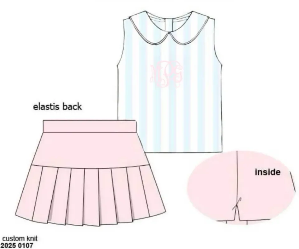 Busy Bee Smocks Pastel Stripes skort setje MPG maat 7 monogram
