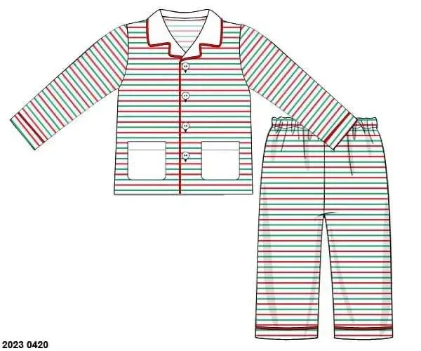 Busy Bee Smocks Tinsel Stripes Dad 2pc Button Up pyjama S kerst