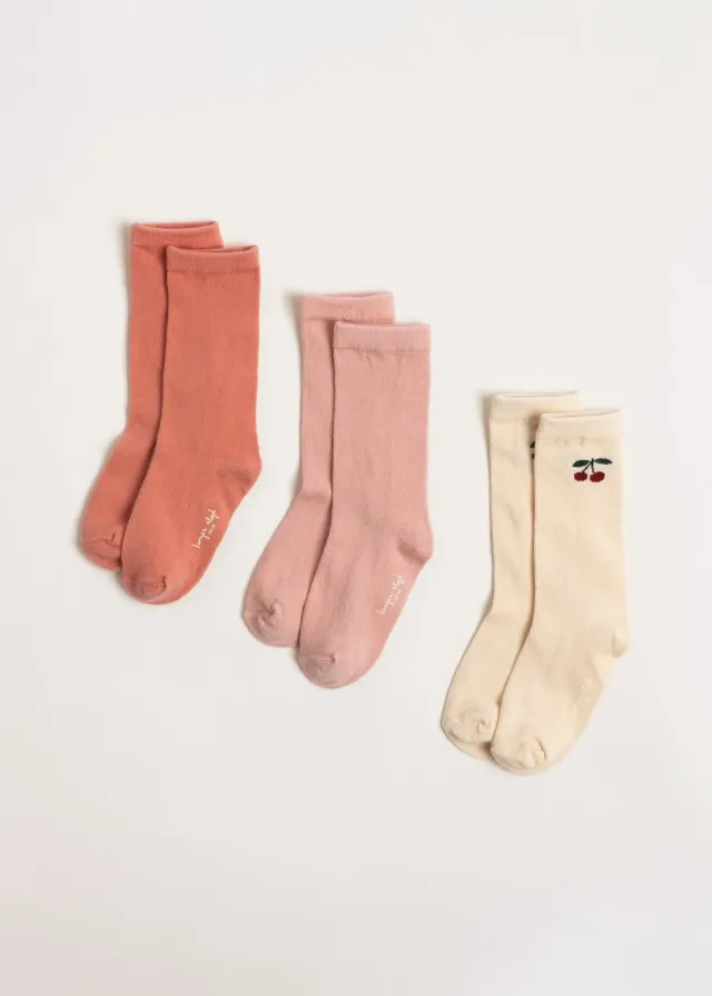 Konges Sløjd Jacquard sokken cherry mix 3-pack katoen