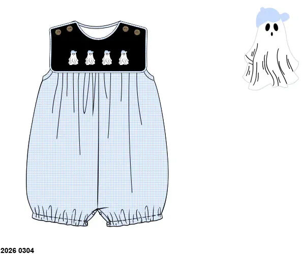 Busy Bee Smocks Gingham Ghost romper 9M jongens