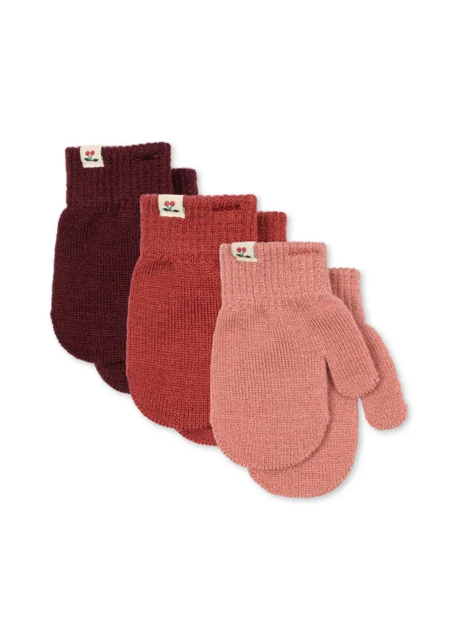 Konges Sløjd Filla wanten 3-pack rose mix wolmix