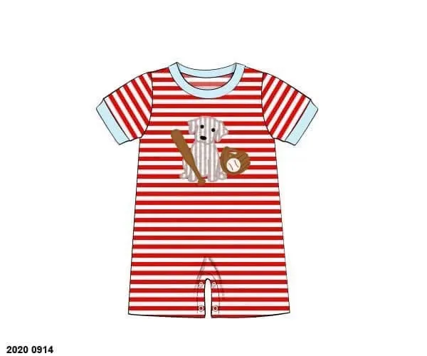Busy Bee Smocks Baseball Puppy knit romper jongens