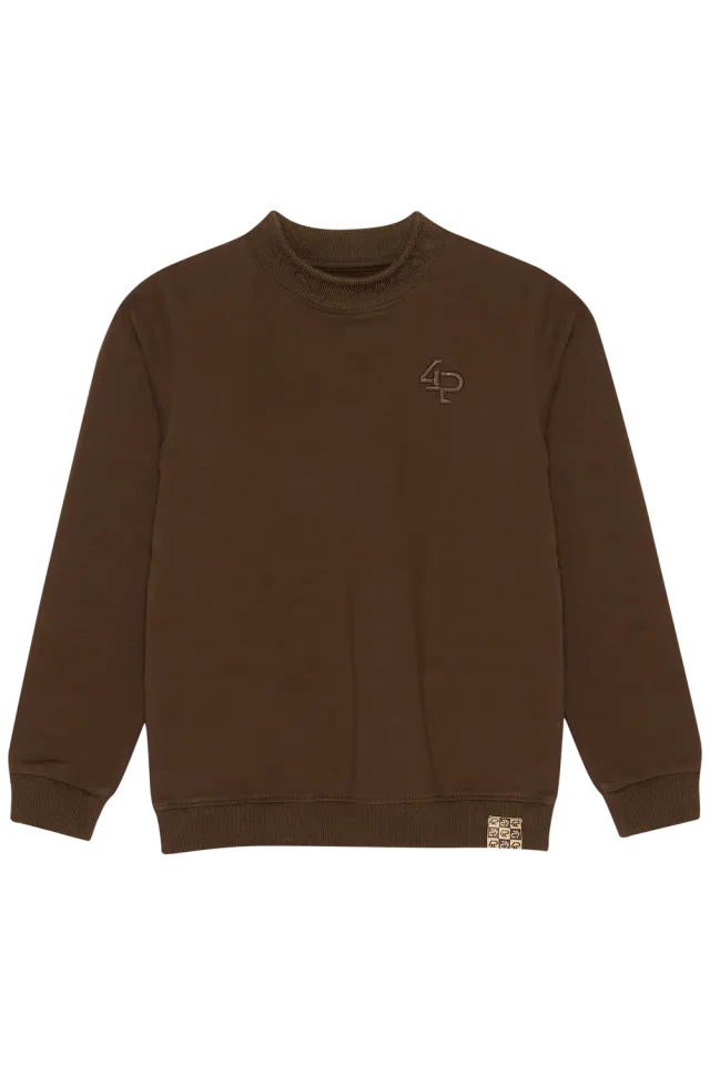4PRESIDENT Angelo Brown sweater jongens opstaande kraag