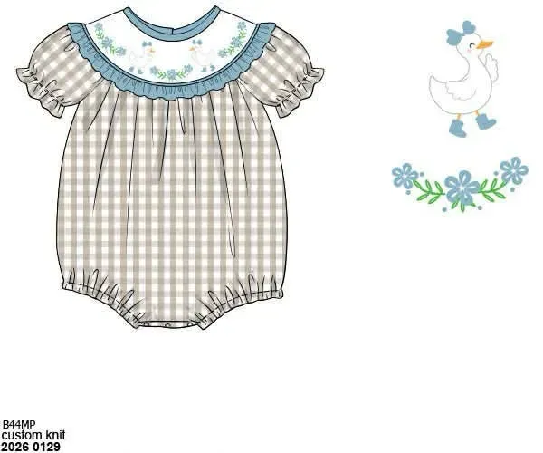 Busy Bee Smocks Granny's Geese Knit Bubble J romper 6M