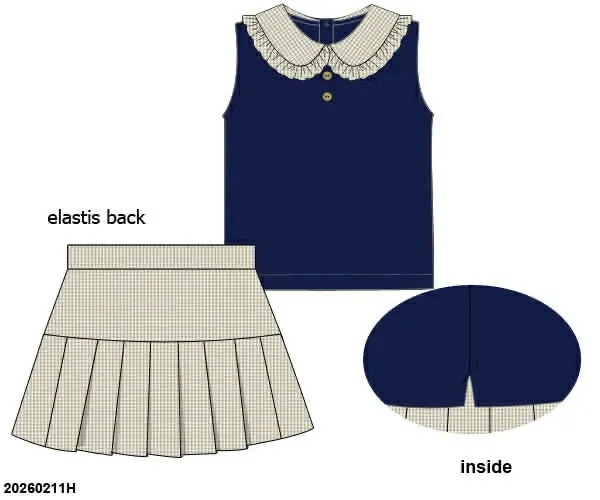 Busy Bee Smocks Navy Tan Gingham skortset meisjes