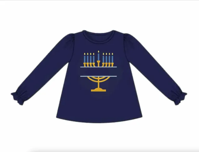 Busy Bee Smocks Hanukkah Menorah shirt meisjes maat 8
