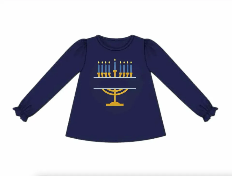 Busy Bee Smocks Hanukkah Menorah shirt meisjes maat 8